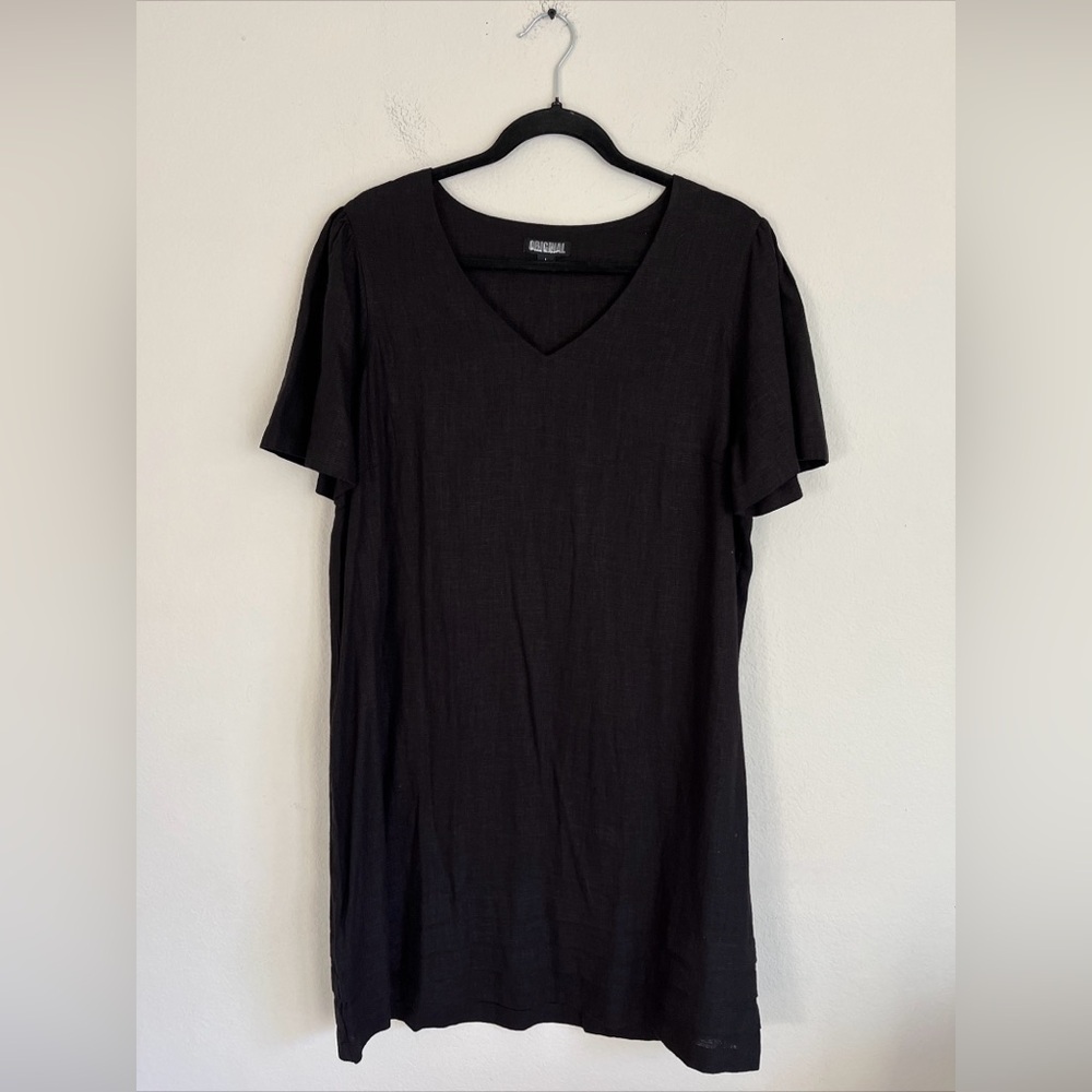 Nicole Miller Linen Dress Women Large Black